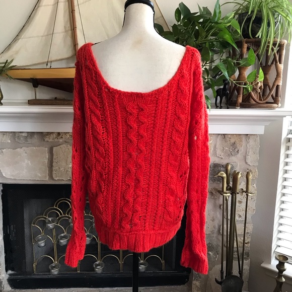 Free People Orange Red wildfire fluff knit sweater - Picture 5 of 8